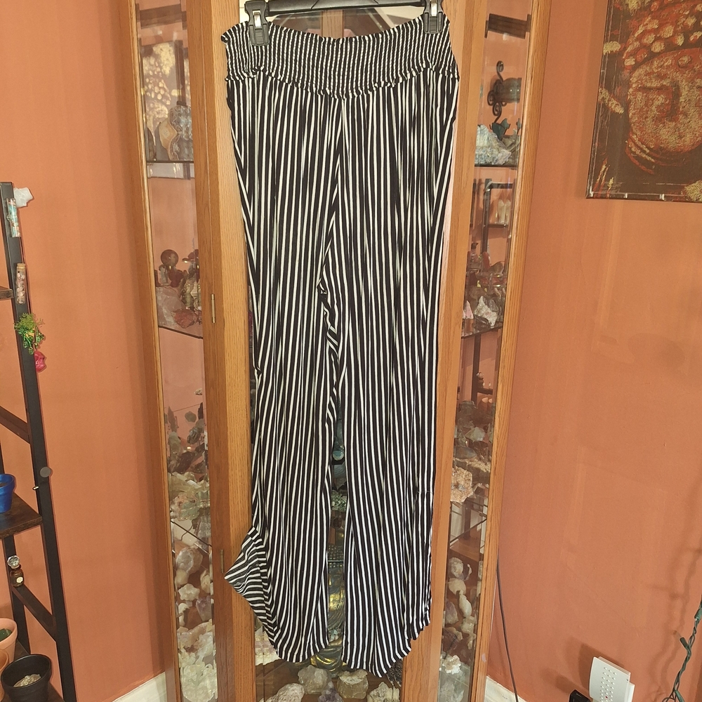Raisins Black and White Vertical Stripe Wide Leg Pants